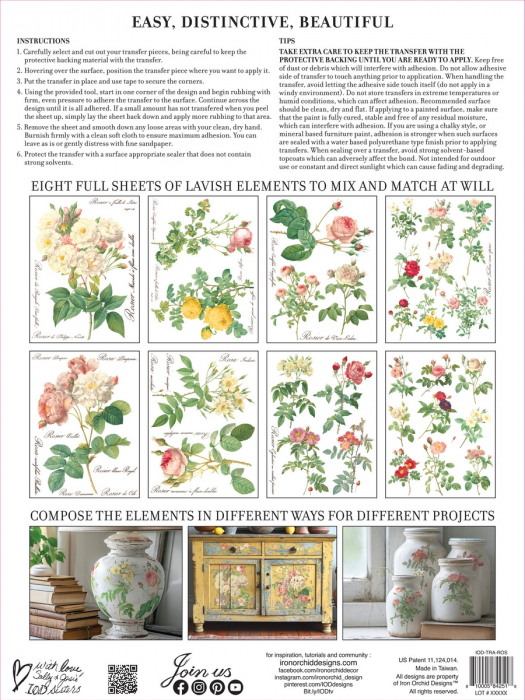 ROSE BOTANICAL – set transfer decorativ IOD – 8 pagini A3 [10]