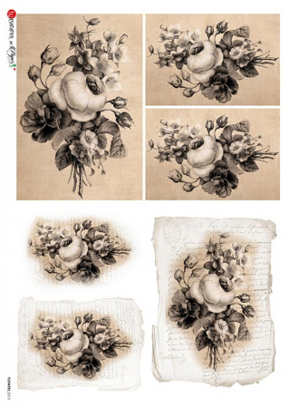 Hârtie orez A4 - paper-designs-sepia-florals-six-pack-hartie-de-orez-a4