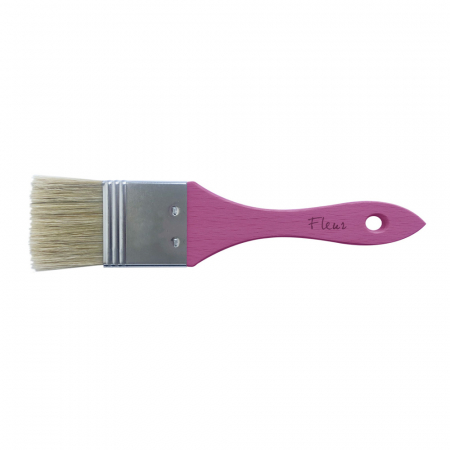 FLEUR PAINT - GAMA COMPLETĂ DE VOPSELE ȘI FINISAJE PREMIUM - Pensulă Fleur pentru Ceară – Plată, 25 mm, Păr Natural Alb, Mâner Roz
