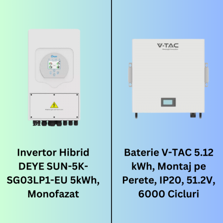Invertoare DEYE - Pachet Invertor DEYE 5kWh Monofazat + Baterie 5.12kWh