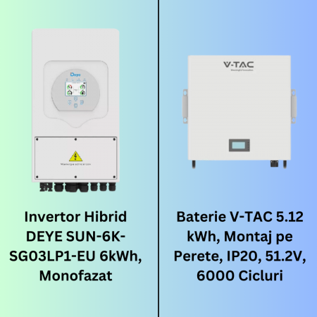 Invertoare DEYE - Pachet Invertor DEYE 6kWh Monofazat + Baterie 5.12kWh