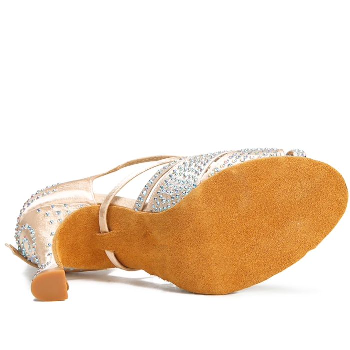 RUBIA - sandale de dans nude cu decor pe calcai si toc cu strasuri aplicate manual [6]