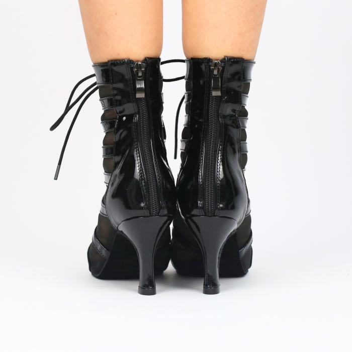 AMOR A PRIMERA VISTA - botine de dans salsa, bachata, kizomba, heels din piele lăcuită și plasă, cu șireturi [4]