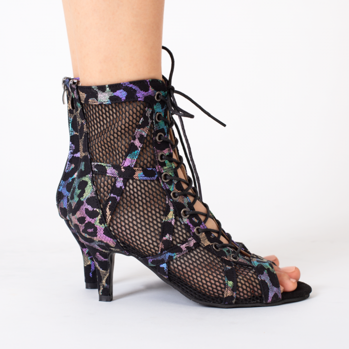 BAILA CONMIGO - Botine de dans cu animal print culoare negru cu reflexii multicolore și talpă de exterior [4]