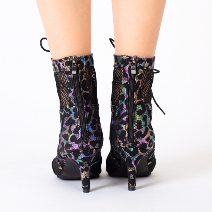 BAILA CONMIGO - Botine de dans cu animal print culoare negru cu reflexii multicolore și talpă de exterior [5]