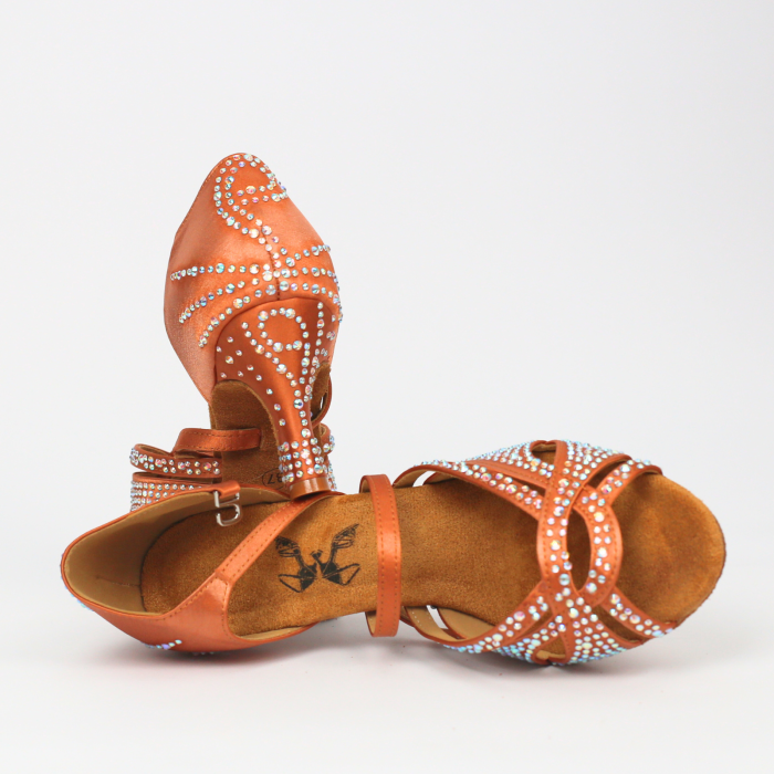 CRIOLLA - sandale de dans bronz cu decor pe calcai si toc cu strasuri aplicate manual [10]