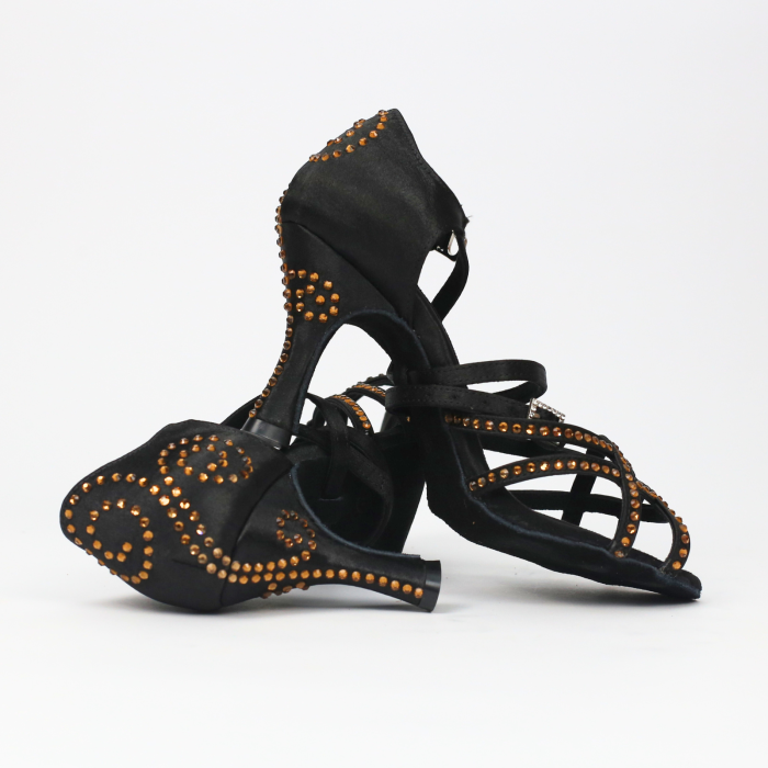 DAME DOS - sandale de dans cu decoratii aurii lucrat manual, pantofi salsa, bachata, kizomba, dans sportiv [10]