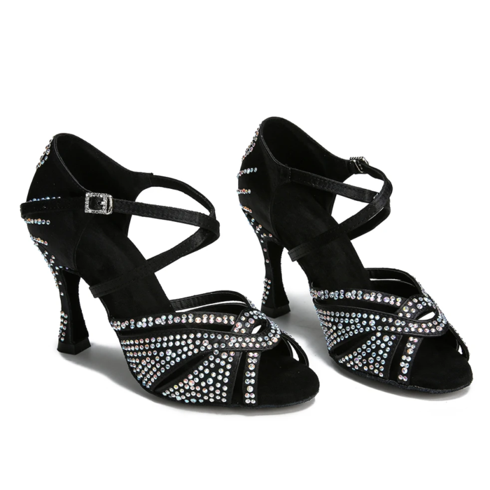 MORENA - sandale de dans negre cu decor pe calcai si toc cu strasuri aplicate manual [8]