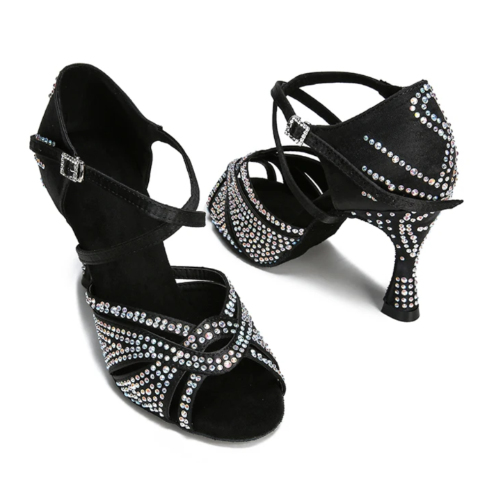 MORENA - sandale de dans negre cu decor pe calcai si toc cu strasuri aplicate manual [9]