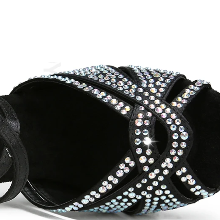 MORENA - sandale de dans negre cu decor pe calcai si toc cu strasuri aplicate manual [10]