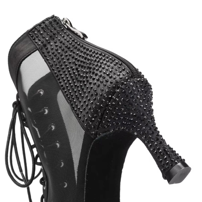 MUÑECA - botine negre cu strasuri si plasa cu sireturi si fermoar [5]