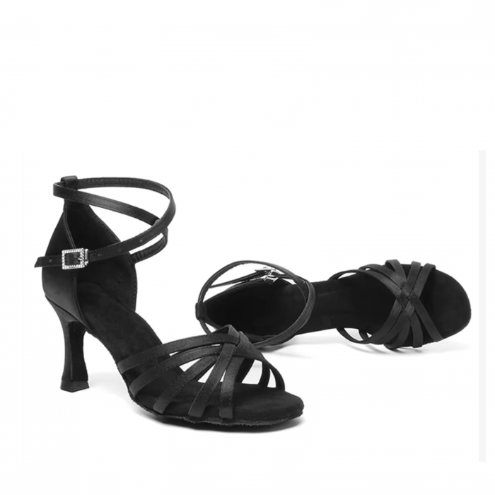 Pantofi de dans din colecția BASICO culoare negru toc 7.5 cm din satin [3]