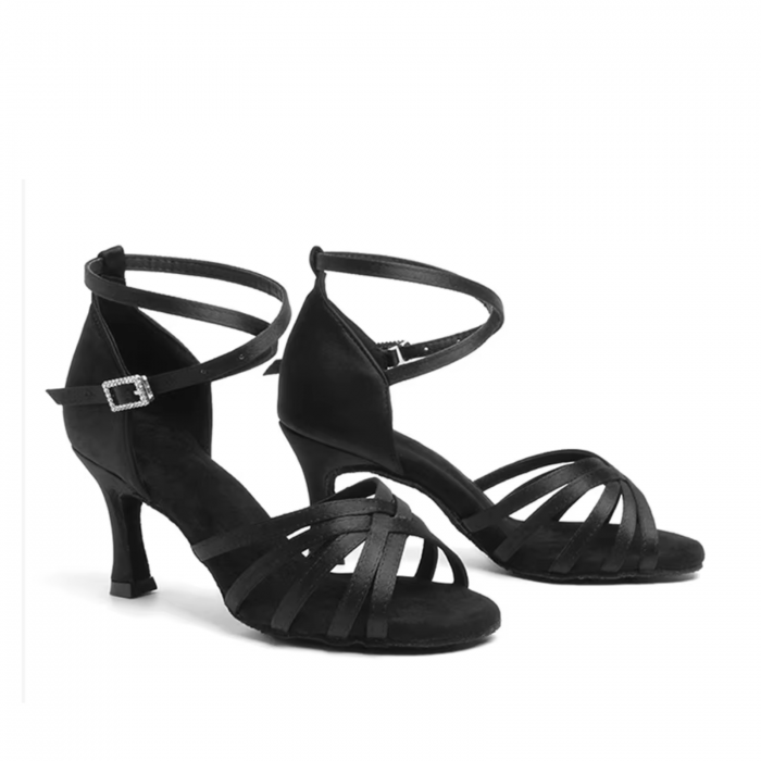 Pantofi de dans din colecția BASICO culoare negru toc 7.5 cm din satin [4]