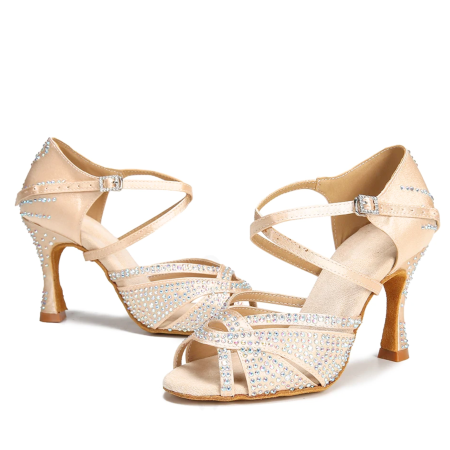 RUBIA - sandale de dans nude cu decor pe calcai si toc cu strasuri aplicate manual [3]