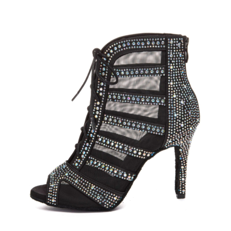 Femei - DILE QUE NO - botine de dans negre cu strasuri albe, salsa, bachata, kizomba, heels