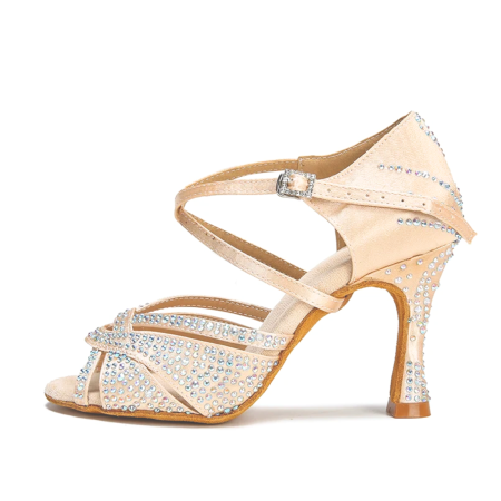 RUBIA - sandale de dans nude cu decor pe calcai si toc cu strasuri aplicate manual [4]