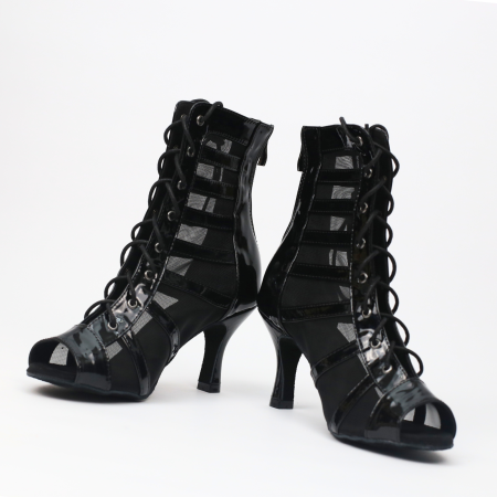 AMOR A PRIMERA VISTA - botine de dans salsa, bachata, kizomba, heels din piele lăcuită și plasă, cu șireturi [8]