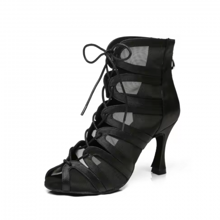 Pantofi de dans Heels - Botine de dans din satin cu plasa