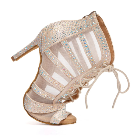 DILE QUE SI - botine de dans nude cu strasuri albe, salsa, bachata, kizomba, heels [4]