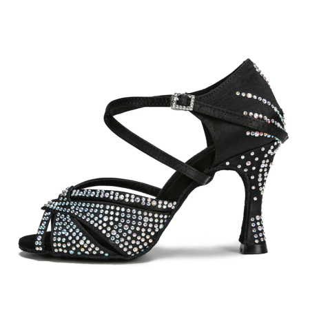 MORENA - sandale de dans negre cu decor pe calcai si toc cu strasuri aplicate manual [5]
