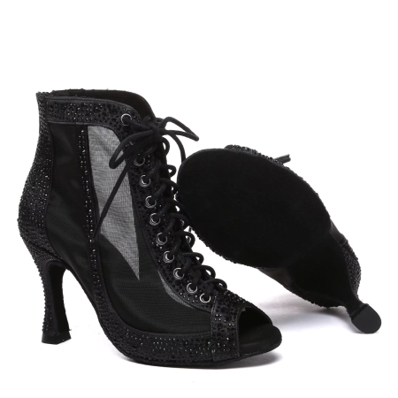 MUÑECA - botine negre cu strasuri si plasa cu sireturi si fermoar [3]