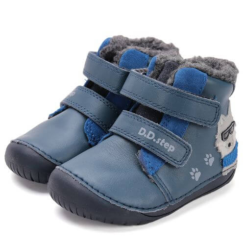 Ghete copii baieti Barefoot din piele imblanite DD Step, Albastru - W070-52893 [3]