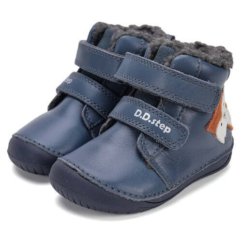Ghete copii baieti Barefoot din piele imblanite DD Step, Albastru - W070-52301 [3]