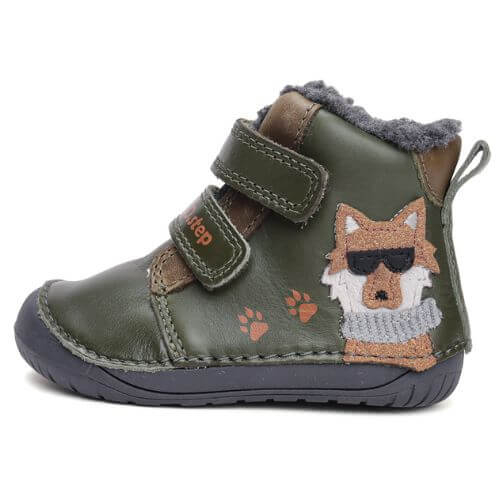 Ghete copii baieti Barefoot din piele imblanite DD Step, Verde - W070-52893A [1]