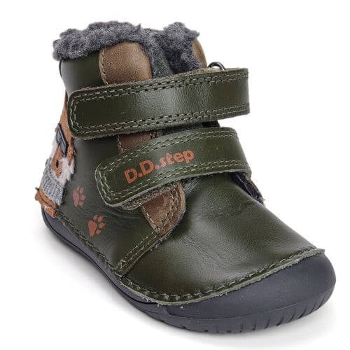 Ghete copii baieti Barefoot din piele imblanite DD Step, Verde - W070-52893A [3]