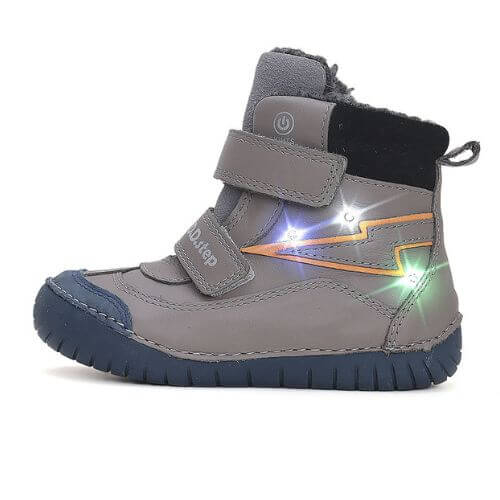Ghete copii baieti din piele imblanite cu LED DD Step, Khaki - W050-42707A [2]