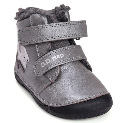 Ghete copii fete Barefoot din piele imblanite DD Step, Argintiu - W070-52214A [3]
