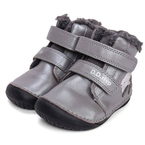 Ghete copii fete Barefoot din piele imblanite DD Step, Argintiu - W070-52214A [2]