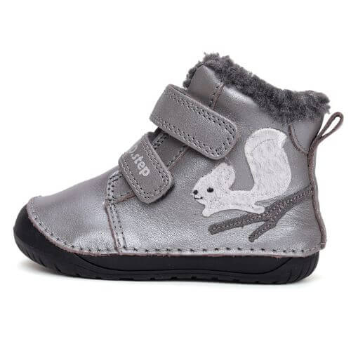 Ghete copii fete Barefoot din piele imblanite DD Step, Argintiu - W070-52214A [1]