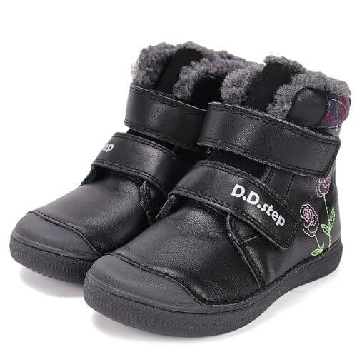 Ghete copii fete din piele imblanite DD Step, Negru - W049-52654A [2]