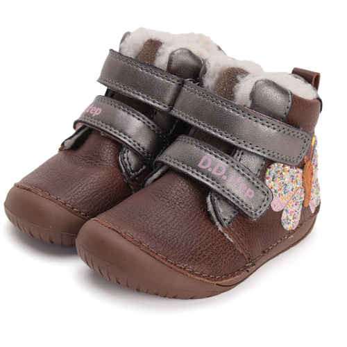 Ghete copii fete Barefoot din piele imblanite DD Step, Maro - W070-42522A [2]