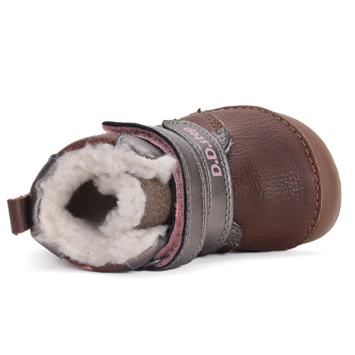Ghete copii fete Barefoot din piele imblanite DD Step, Maro - W070-42522A [6]