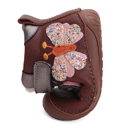 Ghete copii fete Barefoot din piele imblanite DD Step, Maro - W070-42522A [3]
