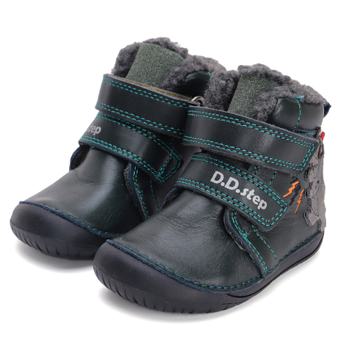 Ghete copii baieti Barefoot din piele imblanite DD Step, Verde - W070-42838A [2]