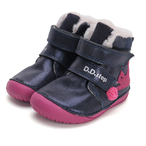 Ghete copii fete Barefoot din piele imblanite DD Step, Albastru - W070-42110A [5]