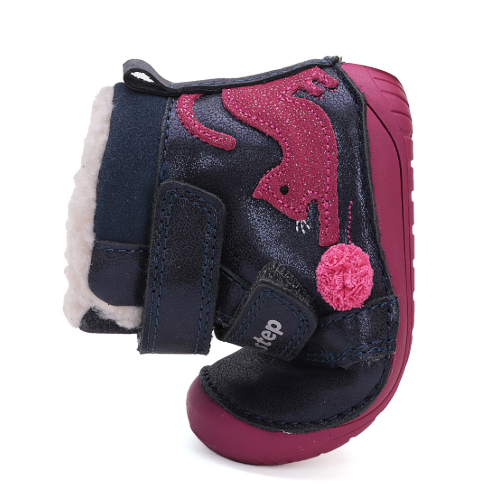 Ghete copii fete Barefoot din piele imblanite DD Step, Albastru - W070-42110A [2]