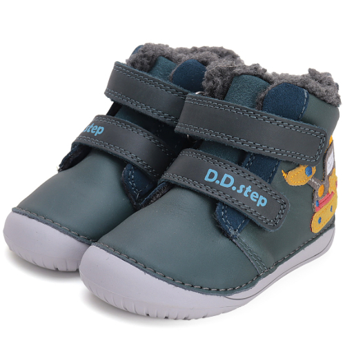 Ghete copii baieti Barefoot din piele imblanite DD Step, Verde - W070-42154 [3]