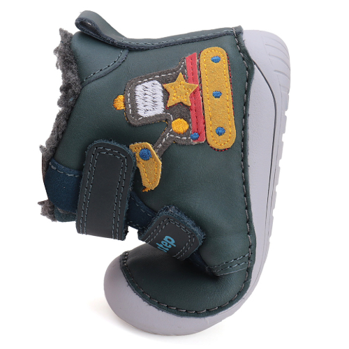 Ghete copii baieti Barefoot din piele imblanite DD Step, Verde - W070-42154 [2]