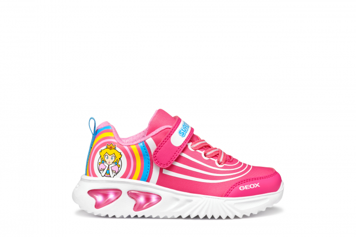 Pantofi copii fete din material sintetic si textil Geox cu LED, personaj Peach, Roz - J55E9C_02ABC_C8002 [2]