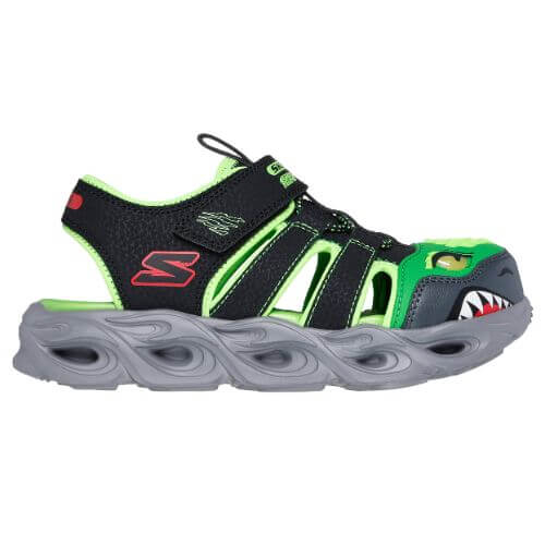 Sandale copii baieti cu LED din textil Skechers, Verde - 400613-BKLM [4]