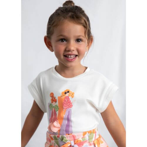 Tricou din bumbac pentru fete Mayoral, Alb - 3005-75 [3]