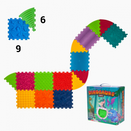 Coltul Ortopedic - Covoras de masaj Ortek Dinozauri Puzzle-uri 9 elemente + 6 triunghiuri