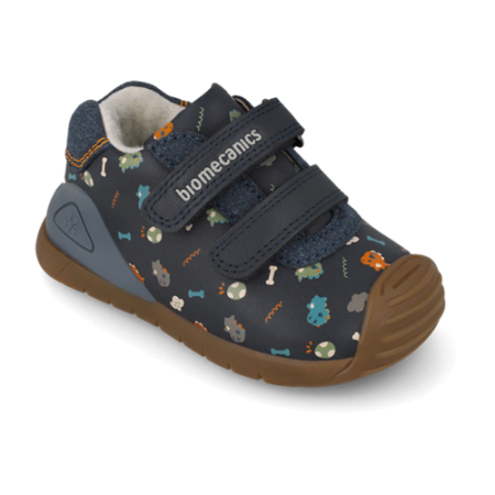 Colecții Noi - Ghete băieți din piele îmblănite Biomecanics, Navy/Dinozauri - 261129-A183FB