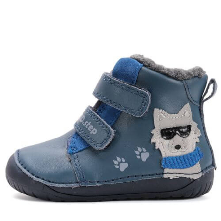 Ghete copii baieti Barefoot din piele imblanite DD Step, Albastru - W070-52893 [1]