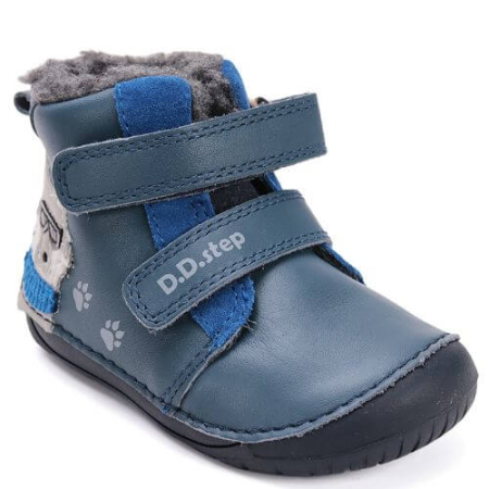 Ghete Baieti - Ghete copii baieti Barefoot din piele imblanite DD Step, Albastru - W070-52893