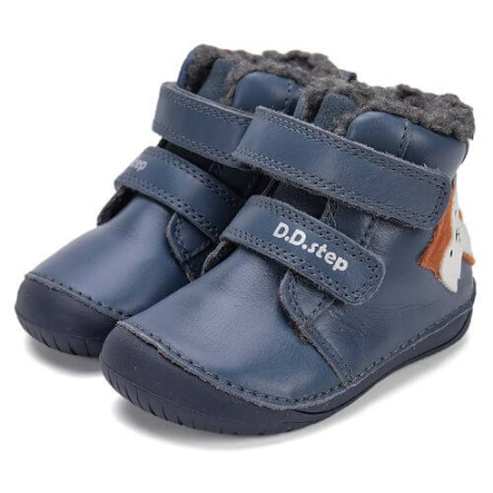 Ghete copii baieti Barefoot din piele imblanite DD Step, Albastru - W070-52301 [2]